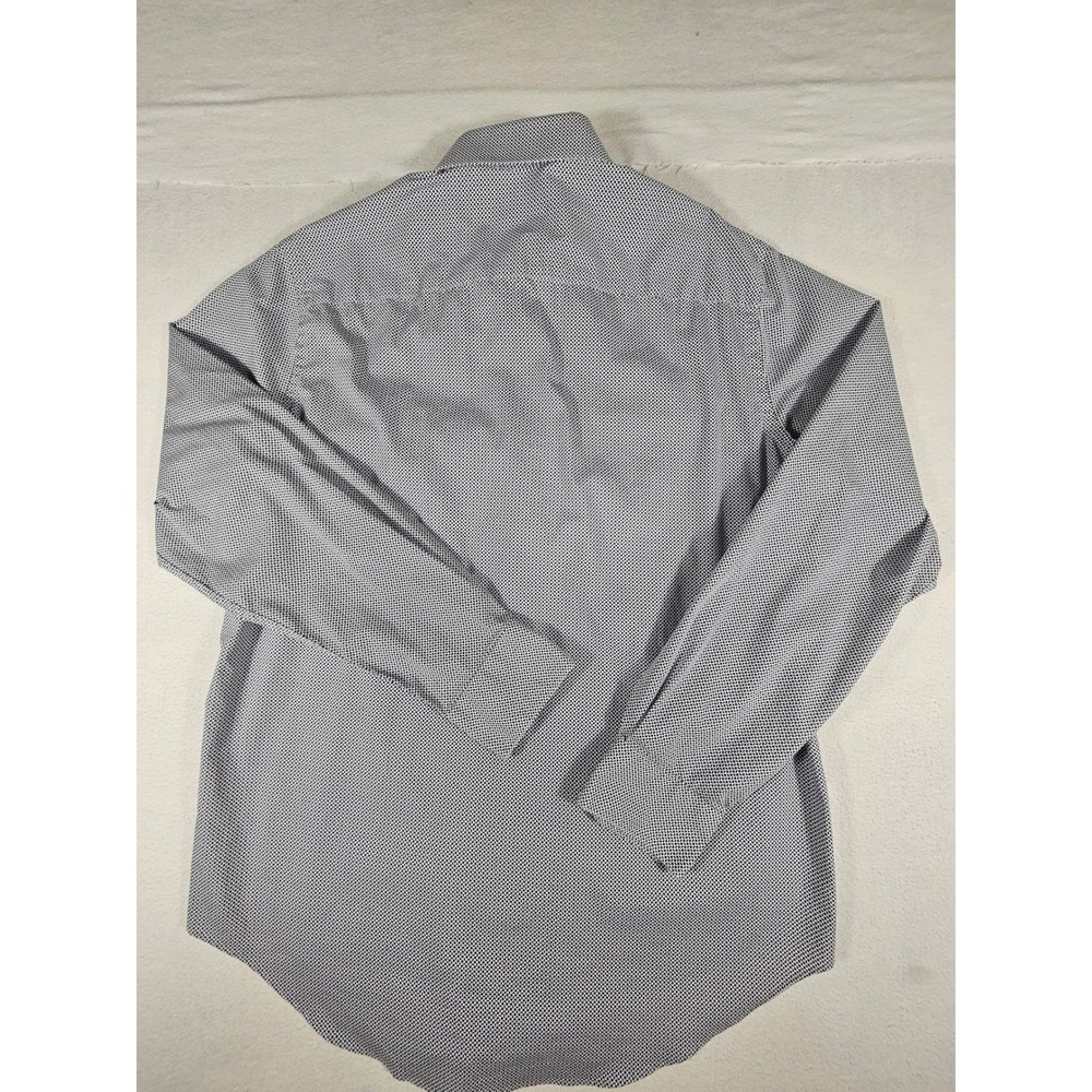 Van Heusen Men Vivid Slim Fit Stretch Shirt Geometric Print Navy White L 16-16.5 - Picture 11 of 12